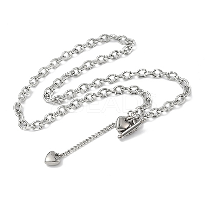 304 Stainless Steel Toggle Heart Y Necklaces for Women NJEW-M101-04P-1