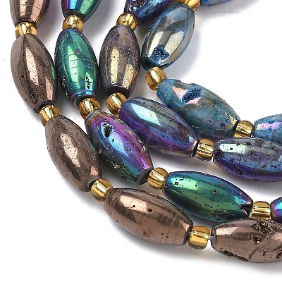 Electroplated Natural Druzy Geode Crystal Beads Strands G-G459-03A-1