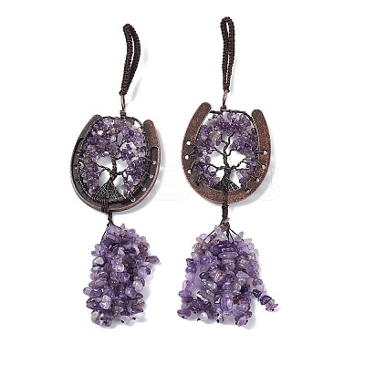 Natural Amethyst Chip Tree of Life Pendants Decoration G-F733-06C-1