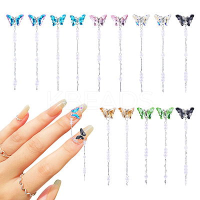 14Pcs 7 Colors Butterfly Alloy Glass Charms Nail Art Decoration MRMJ-TA0001-40-1
