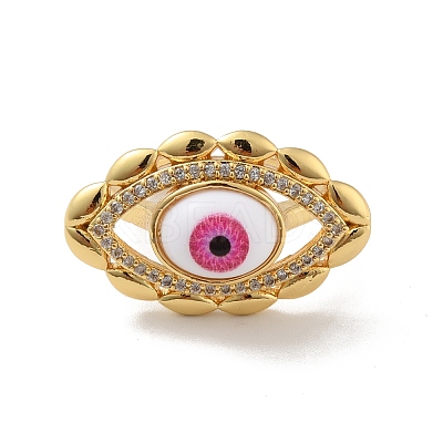 Cubic Zirconia Horse Eye Open Cuff Ring with Acrylic RJEW-B042-03G-02-1
