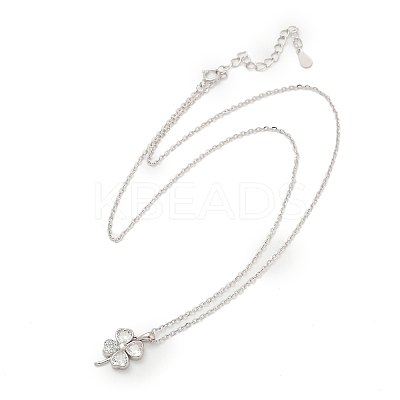 925 Sterling Silver Pave Clear Cubic Zirconia Clover Pendant Necklaces for Women NJEW-G168-01P-1