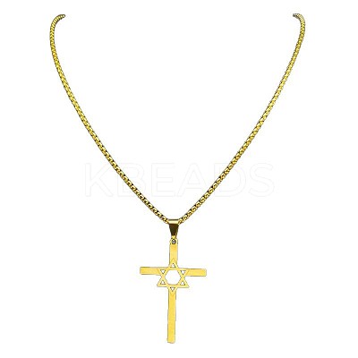 304 Stainless Steel Cross with Star of David Pendant Necklaces FS-WG66E8B-02-1