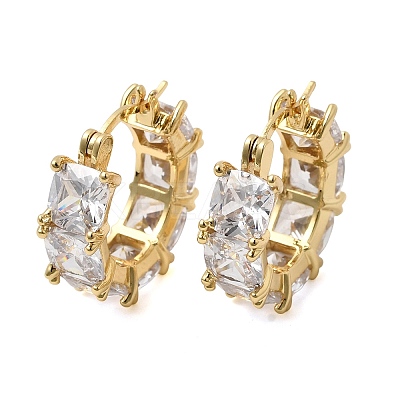 Square Brass Micro Pave Clear Cubic Zirconia Hoop Earrings EJEW-H108-07G-1