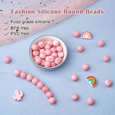 100Pcs Silicone Beads Round Rubber Bead 15MM Loose Spacer Beads for DIY Supplies Jewelry Keychain Making JX464A-1