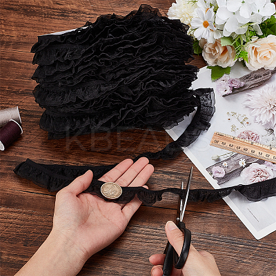 Polyester Pleated Elastic Lace Trim DIY-WH0656-82B-1