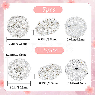 10Pcs 2 Style Crystal Rhinestone Flower Brooch Pin JEWB-GF0001-30-1