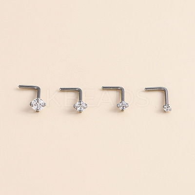 316 Surgical Stainless Steel Crystal Rhinetone Flat Round L-Shaped Nose Rings WGCD50A-04-1