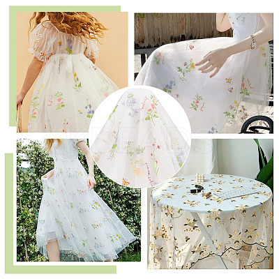 Flower Pattern Embroidered Polyester Tulle Lace Fabric DIY-WH0409-67-1