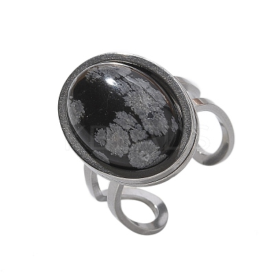 Oval Natural Snowflake Obsidian Finger Rings RJEW-M062-02P-06-1