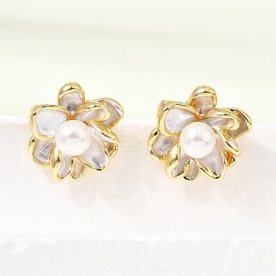 Brass Enamel Stud Earrings KK-CBAB173-02B-G-1