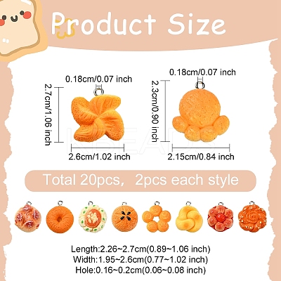 20Pcs 10 Styles Opaque Resin Imitation Food Pendants CRES-YW0002-26-1