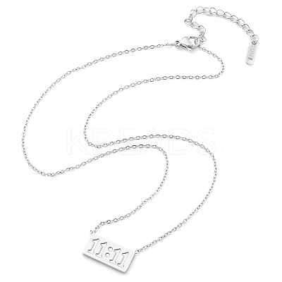 304 Stainless Steel 11:11 Number Rectangle Pendant Necklace with Cable Chains for Women LS-NJEW-NH0001-04P-1