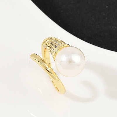 Brass Micro Pave Cubic Zirconia Cuff Rings for Women RJEW-F186-01G-1