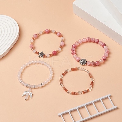 4Pcs 4 Style Natural Mixed Gemstone Beaded Stretch Bracelets Set BJEW-JB09263-1