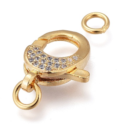 Brass Micro Pave Clear Cubic Zirconia Lobster Claw Clasps LS-ZIRC-M108-15A-G-1