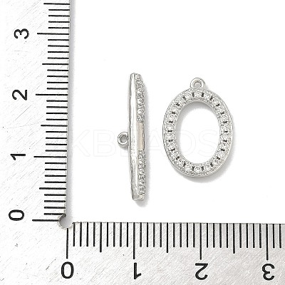 Oval Brass Micro Pave Clear Cubic Zirconia Toggle Clasps KK-G548-25P-1