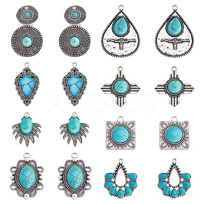16Pcs 8 Styles Synthetic Turquoise Pendants FIND-SC0003-47-1