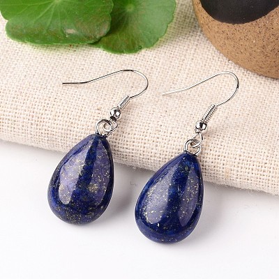 Natural Lapis Lazuli Drop Dangle Earrings X-EJEW-J089-09-1