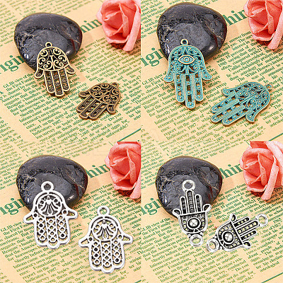 Tibetan Style Alloy Hamsa Hand/Hand of Miriam Pendants TIBEP-SC0001-08-1