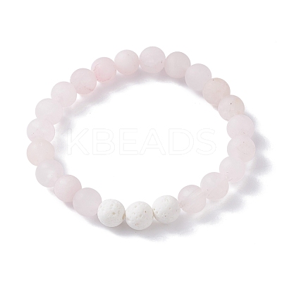 Natural Rose Quartz and Natural Dyed Lava Rock Stretch Bracelets BJEW-JB03798-05-1