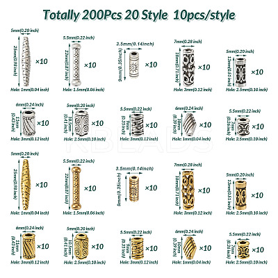 200Pcs 20 Style Tibetan Style Alloy Beads FIND-CD0001-33-1