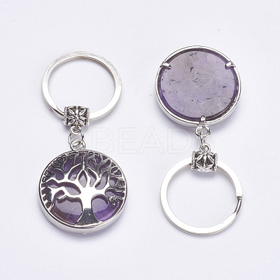Flat Round with Tree of Life Gemstone Keychain KEYC-G043-C-1