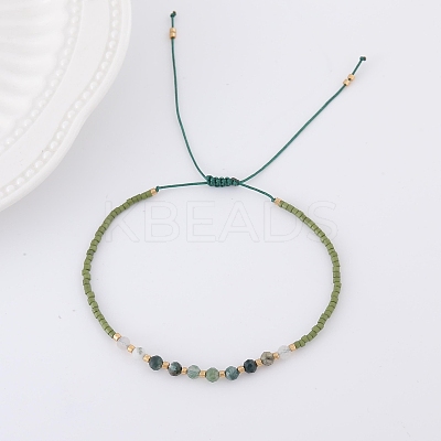 2mm Faceted Natural Green Aventurine Beaded Braided Adjustable Bracelets for Women PF2854-1-1