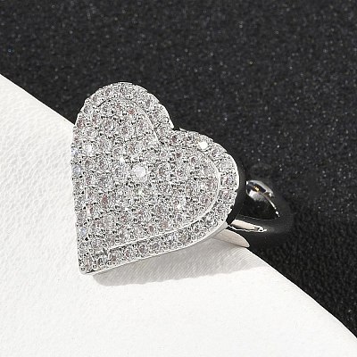 Heart Brass Micro Pave Cubic Zirconia Cuff Rings for Women RJEW-A069-12P-02-1