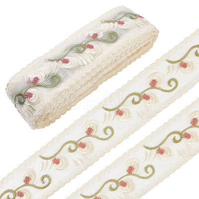 10Yards Polyester Flower Embroidery Elastic Lace Ribbon OCOR-NB0002-14A-1