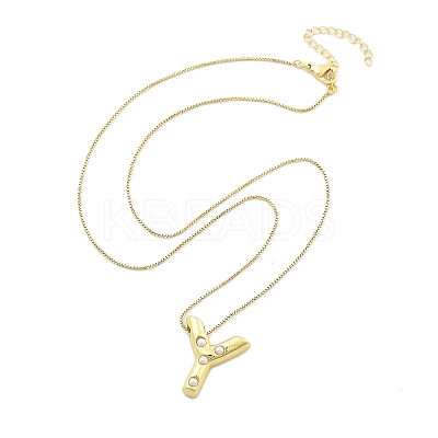 Brass & Plastic Pearl Letter Pendant Box Chain Necklaces for Women LS-NJEW-U017-01G-25-1
