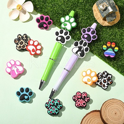 14Pcs 14 Styles Dog Paw Print Food Grade Eco-Friendly Silicone Beads SIL-YW0002-02-1