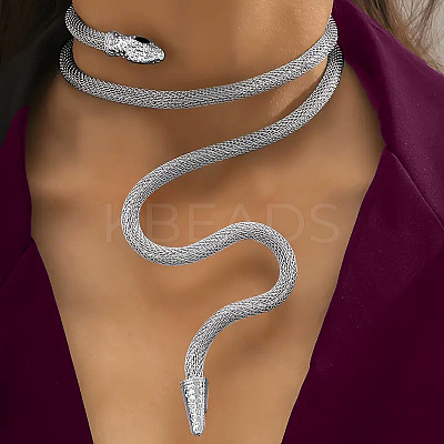 Adjustable Alloy Jet Rhinestone Snake Cuff Choker Necklaces FS-WGFB1C6-02-1