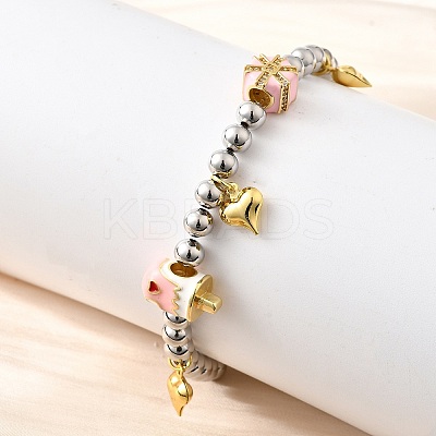 Brass Enamel Round Beads Charm Bracelets for Women BJEW-D317-11E-PG-1