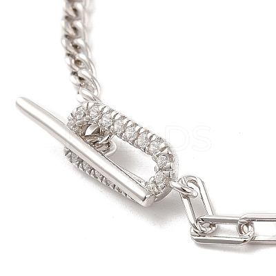 Rhodium Plated 925 Sterling Silver Curb Chain & Paperclip Chain Anklets AJEW-F162-002P-1