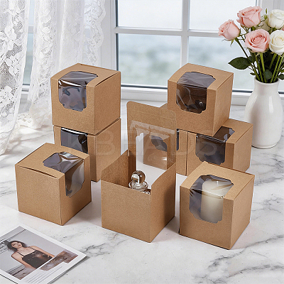 Cube Paper Cupcake Storage Boxes with Visible Window BAKE-WH0002-002A-1