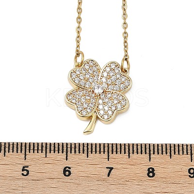 Brass Micro Pave Clear Cubic Zirconia Clover Pendants Necklaces NJEW-K280-02G-1