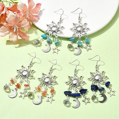 3 Pairs 3 Style Natural Mixed Gemstone Chips Chandelier Earrings EJEW-TA00337-1