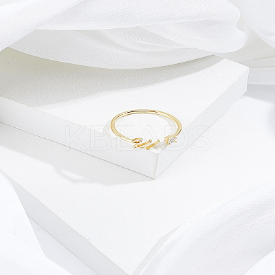 1Pc Letter Brass Rhinestone Open Cuff Rings for Women AJEW-LP0004-47W-G-1