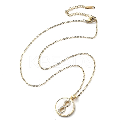 Flat Round with Number 8 Shell & Cubic Zirconia Pendant Necklaces LS-NJEW-D288-04G-1