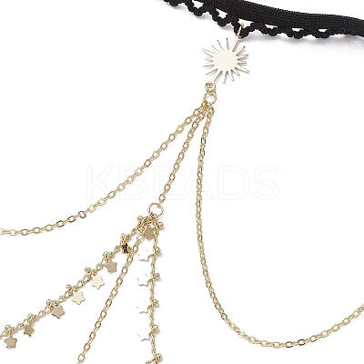 201 Stainless Steel & Brass Layered Star Sun Moon Tassel Thigh Leg Chains AJEW-AN00657-1