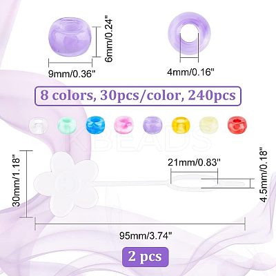 240Pcs 8 Colors Barrel Acrylic European Beads MACR-NB0001-23-1
