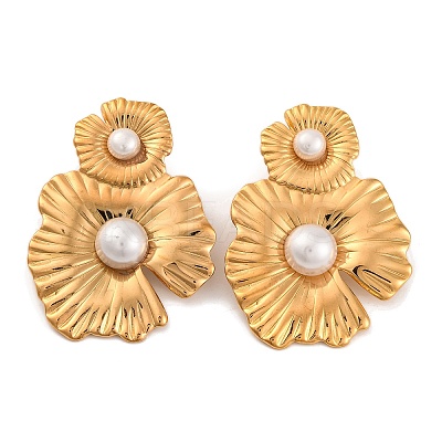 304 Stainless Steel with Plastic Imitation Pearl Stud Earrings for Women LS-EJEW-Z057-07G-1