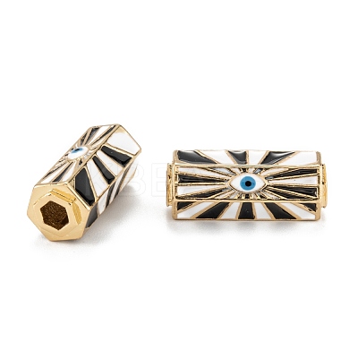 Golden Evil Eye Brass Enamel Stripe Tube Beads KK-A155-27G-1