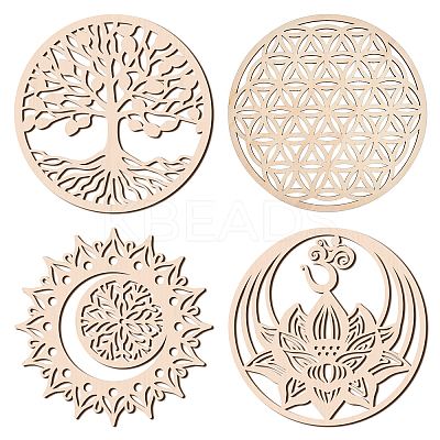 4Pcs 4 Styles Laser Cut Wooden Wall Sculpture WOOD-GL0001-05-1