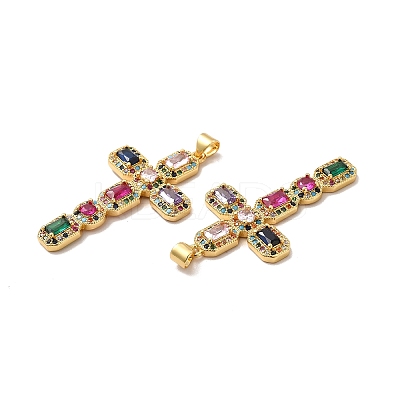 Rack Plating Eco-Friendly Brass Micro Pave Cubic Zirconia Pendants X-KK-A177-05G-1