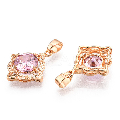 Brass Micro Pave Pink Cubic Zirconia Pendants KK-L208-02G-1
