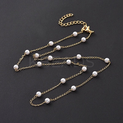 PVD Vacuum Plating 304 Stainless Steel Beaded Necklaces NJEW-E064-06G-1