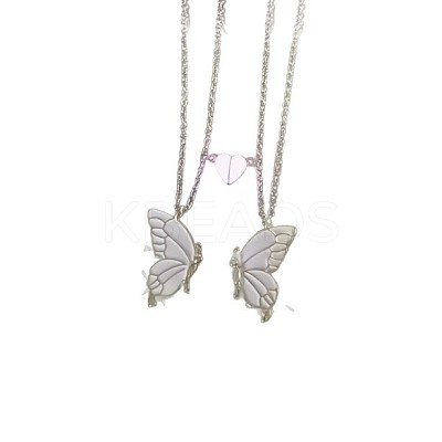2Pcs Alloy Enamel Magnetic Luminous Butterfly Pendant Friendship Couple Necklaces FS-WG3F676-01-1