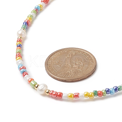 Natural Pearl & Glass Beaded Necklace for Women NJEW-JN04241-1